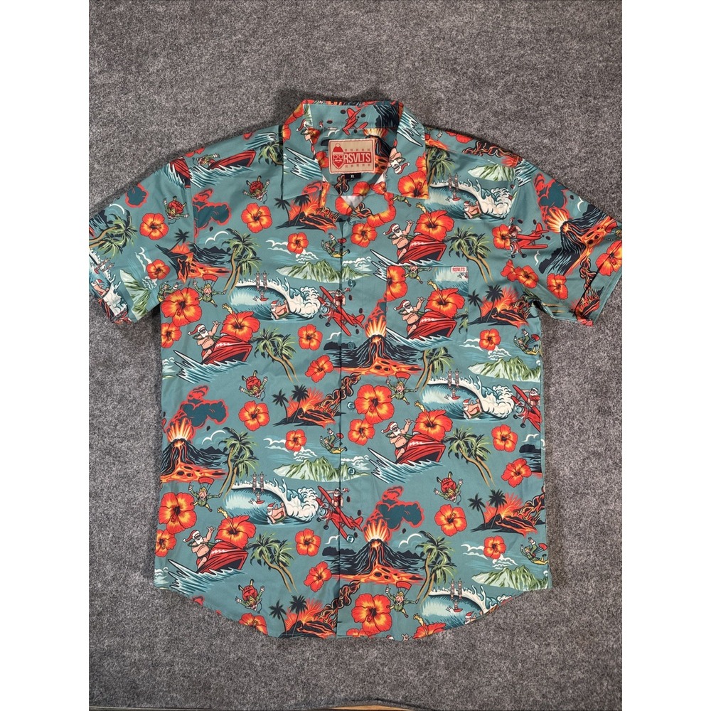 RSVLTS Santa Claus Button Down Short Sleeve Hawaiian Shirt Kunuflex Size XL EUC